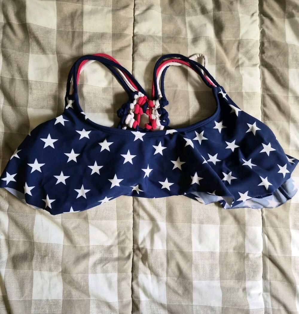 Size M Endless Sun American Flag Stars Flare Lattice Knot Padded Bikini Top